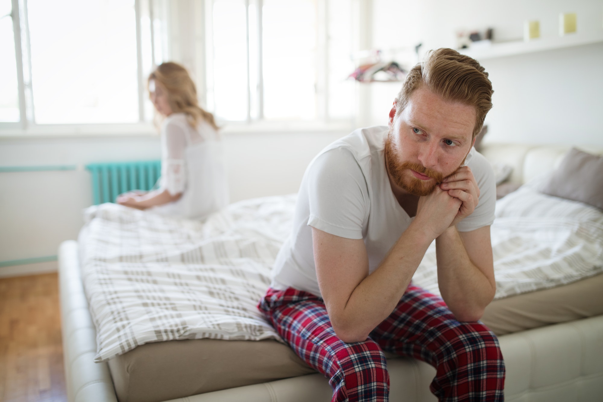 Stressed couple arguing and having marriage problems