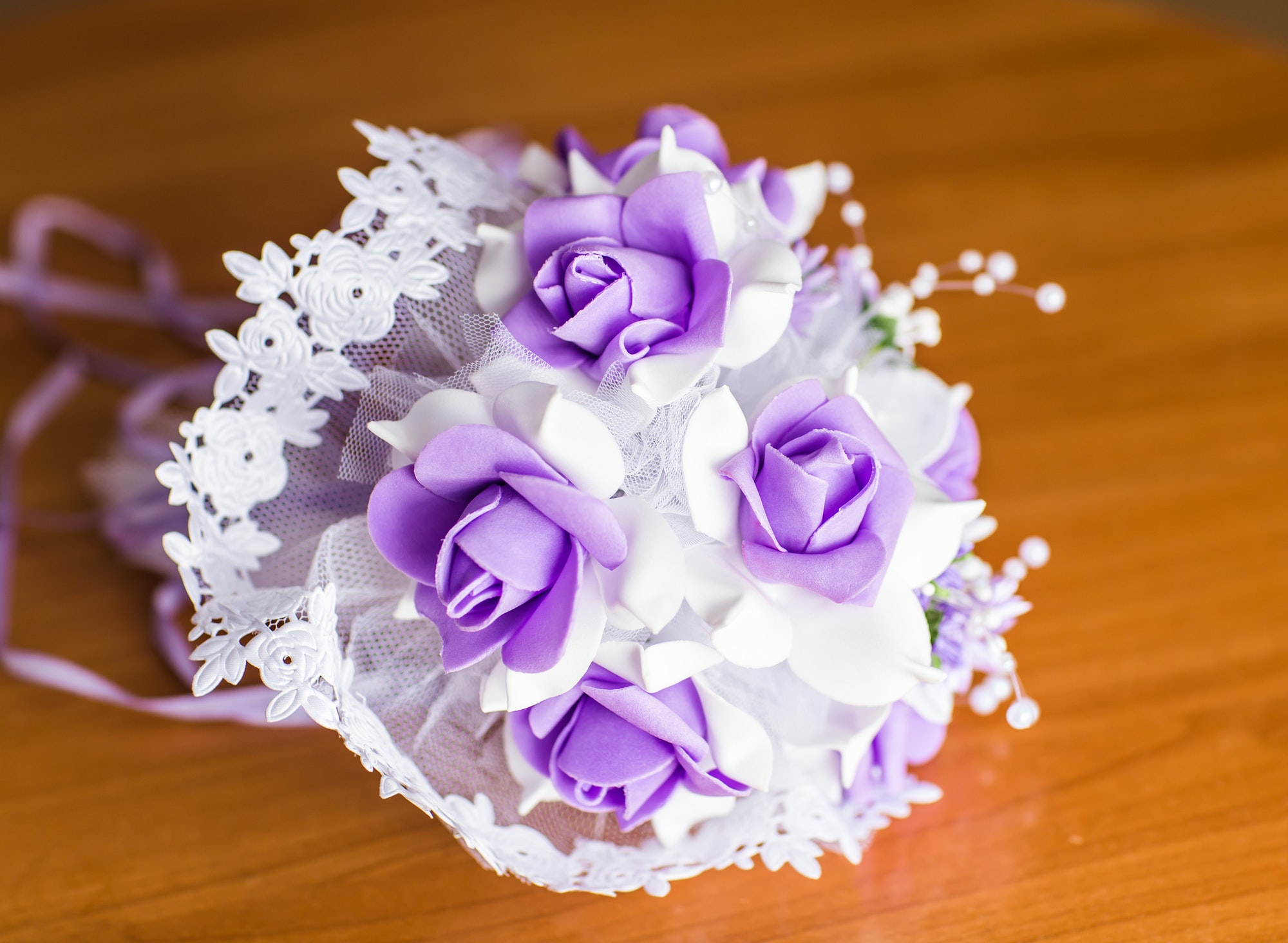 Beautiful purple artificial wedding flowers bouquet